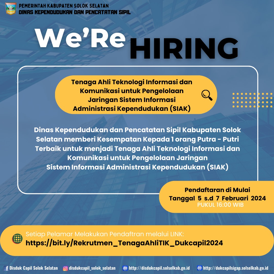 PENGUMUMAN PEREKRUTAN TENAGA IT DISDUKCAPIL 2024