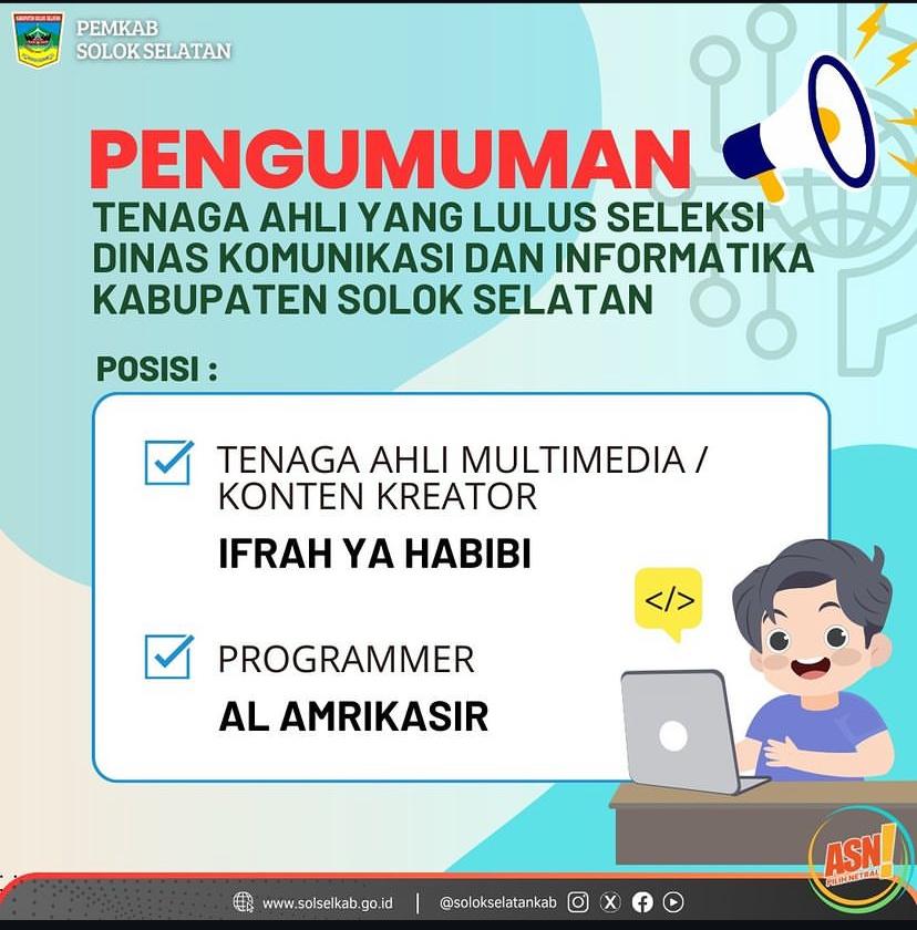 TENAGA AHLI YANG LULUS SELEKSI DINAS KOMUNIKASI DAN INFORMATIKA KABUPATEN SOLOK SELATAN