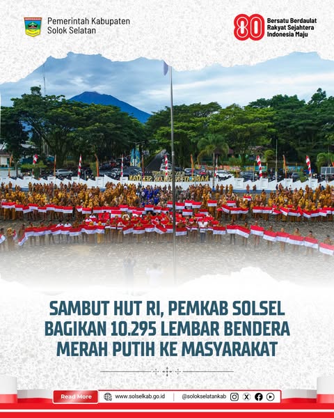 Sambut HUT RI, Pemkab Solsel Bagikan 10.295 Lembar Bendera Merah Putih ke Masyarakat