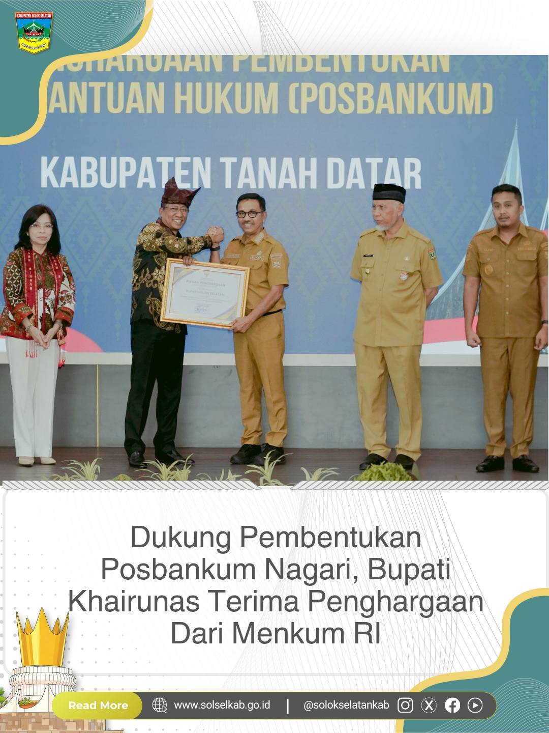 Dukung Pembentukan Posbankum Nagari, Bupati Khairunas Terima Penghargaan Dari Menkum RI